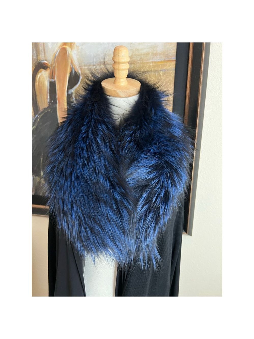 New Mr & Mrs Italy Blue & Black Fox Fur Scarf